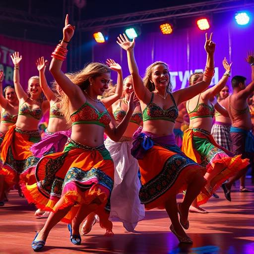Capturing the energy of dancers at a vibrant cultural celebration event.