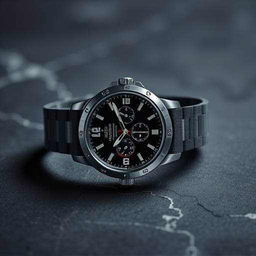 Product shot of a luxury watch on a sleek surface.